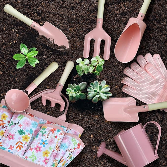 14-Piece Kids Gardening Tool Set with Tote Bag – Pink | STEM Educational Outdoor Garden Toys for Toddlers & Children