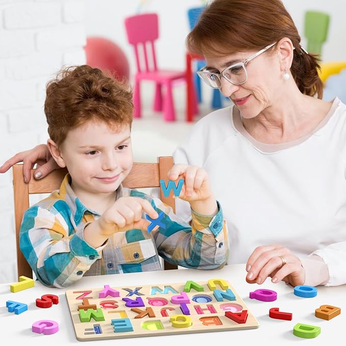 Wooden Alphabet Puzzle – ABC Learning Board for Toddlers, Preschool Educational Toy for Kids Ages 2–4