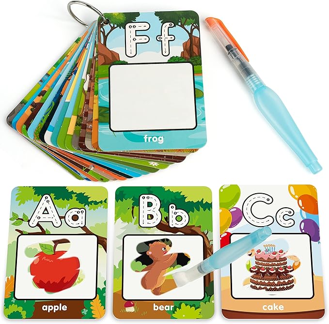 Alphabet Water Coloring Flashcards – 26 Reusable Aqua Painting ABC Cards with Water Pen | Educational Learning Toy for Toddlers Ages 3-5