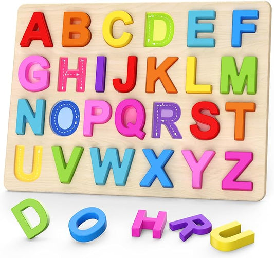 Wooden Alphabet Puzzle – ABC Learning Board for Toddlers, Preschool Educational Toy for Kids Ages 2–4