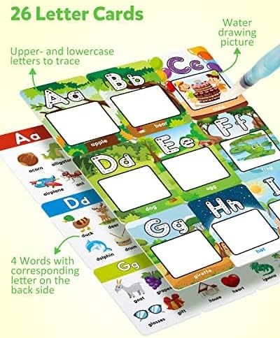 Alphabet Water Coloring Flashcards – 26 Reusable Aqua Painting ABC Cards with Water Pen | Educational Learning Toy for Toddlers Ages 3-5