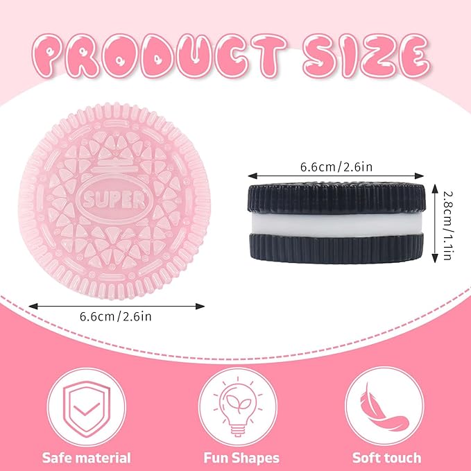 2-Pack Cookie Squishies Fidget Toys – Stress Relief Sensory Squeeze Toys for Kids & Adults | Autism, Anxiety, Birthday Gifts & Party Favors (Pink & Black)
