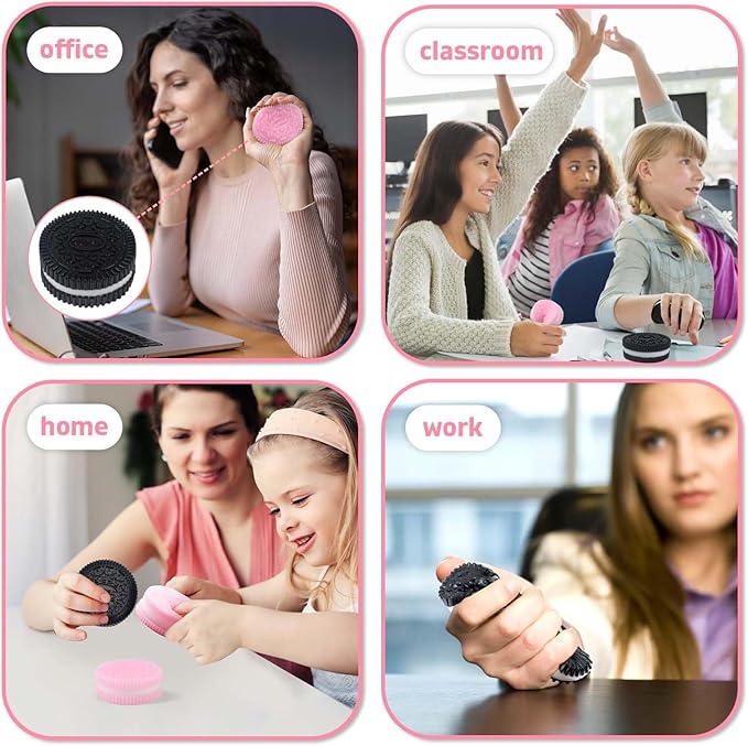 2-Pack Cookie Squishies Fidget Toys – Stress Relief Sensory Squeeze Toys for Kids & Adults | Autism, Anxiety, Birthday Gifts & Party Favors (Pink & Black)