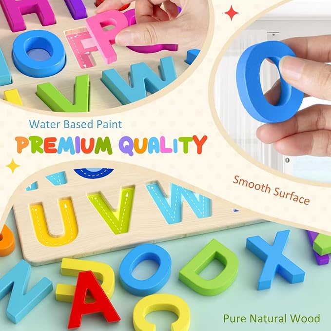 Wooden Alphabet Puzzle – ABC Learning Board for Toddlers, Preschool Educational Toy for Kids Ages 2–4