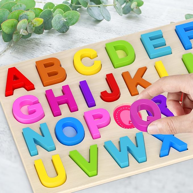 Wooden Alphabet Puzzle – ABC Learning Board for Toddlers, Preschool Educational Toy for Kids Ages 2–4