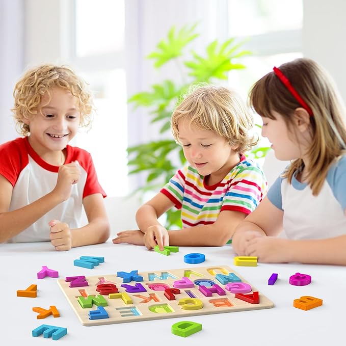 Wooden Alphabet Puzzle – ABC Learning Board for Toddlers, Preschool Educational Toy for Kids Ages 2–4
