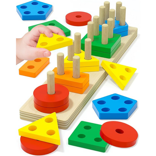 Montessori Shape Sorter Toy – Wooden Educational Puzzle for Toddlers Ages 1–3, Color & Shape Learning Toy for Boys & Girls