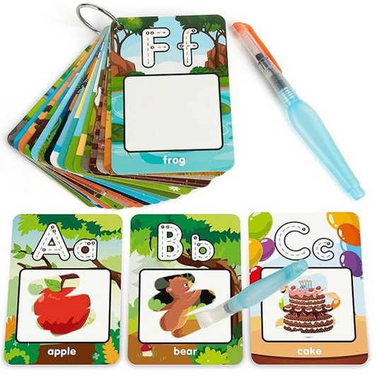 Alphabet Water Coloring Flashcards – 26 Reusable Aqua Painting ABC Cards with Water Pen | Educational Learning Toy for Toddlers Ages 3-5